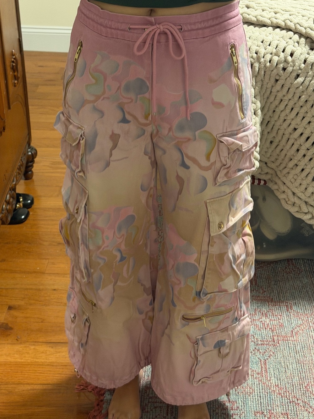 Cynthia Rowley Pink Tie-Dye Cargo Wide-Leg Pants